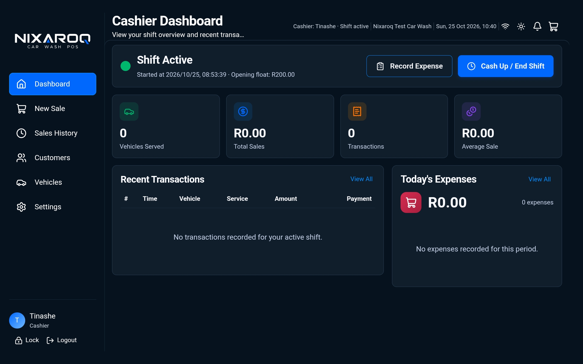 Cashier POS: Cashier Dashboard, genuine Nixaroq application screenshot