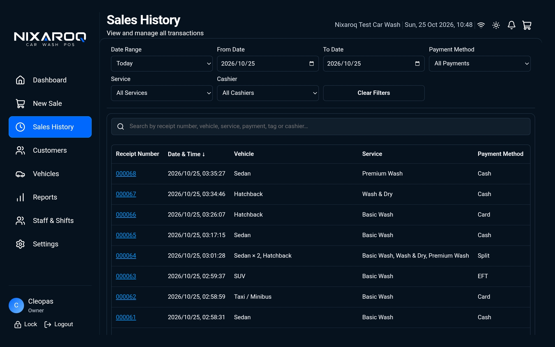Cashier POS: Sales History, genuine Nixaroq application screenshot