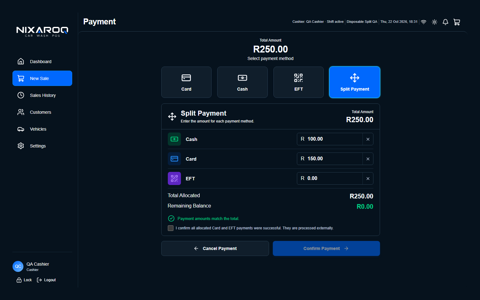 Cashier POS: Split Payment, genuine Nixaroq application screenshot